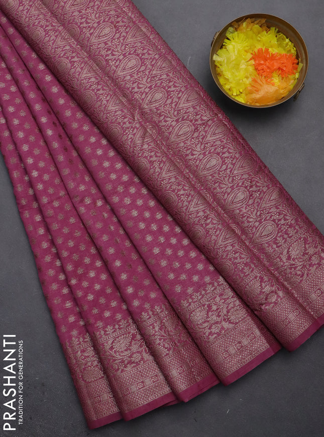 Semi chiniya saree mauve pink with woven buttas and woven border