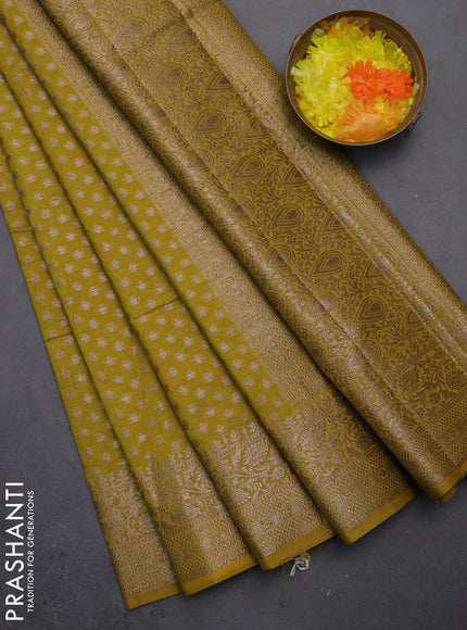 Semi chiniya saree lime green with woven buttas and woven border