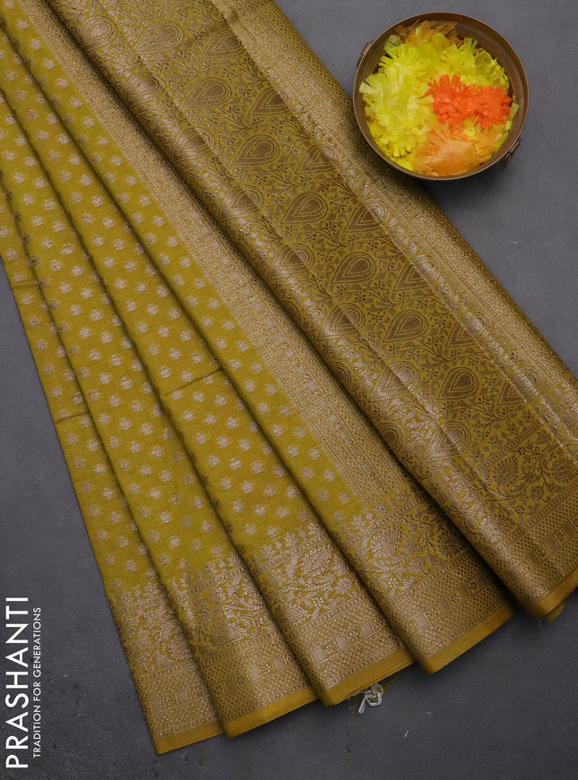 Semi chiniya saree lime green with woven buttas and woven border