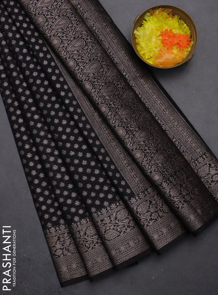 Semi chiniya saree black with woven buttas and woven border