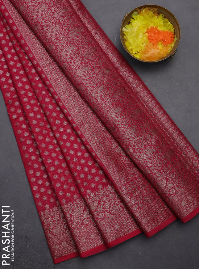 Semi chiniya saree pink with woven buttas and woven border