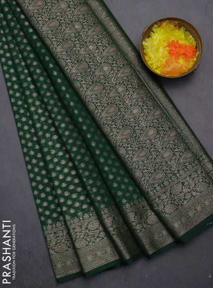 Semi chiniya saree green with woven buttas and woven border