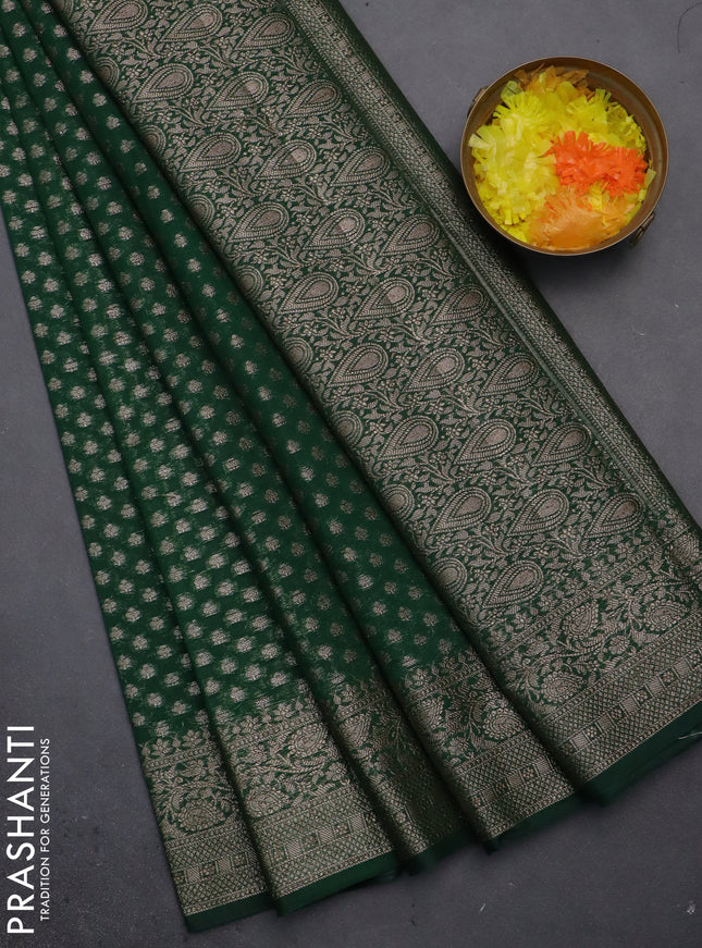 Semi chiniya saree green with woven buttas and woven border