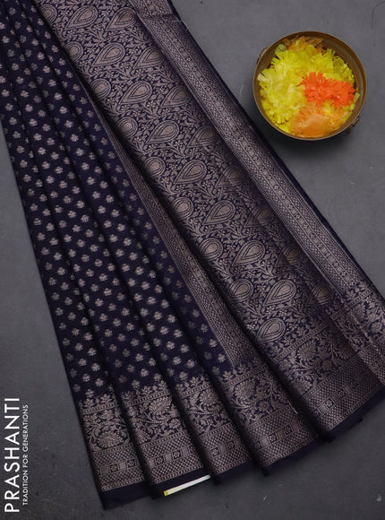 Semi chiniya saree navy blue with woven buttas and woven border