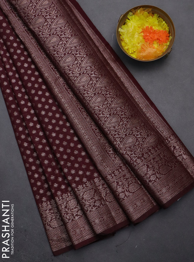 Semi chiniya saree deep maroon with woven buttas and woven border