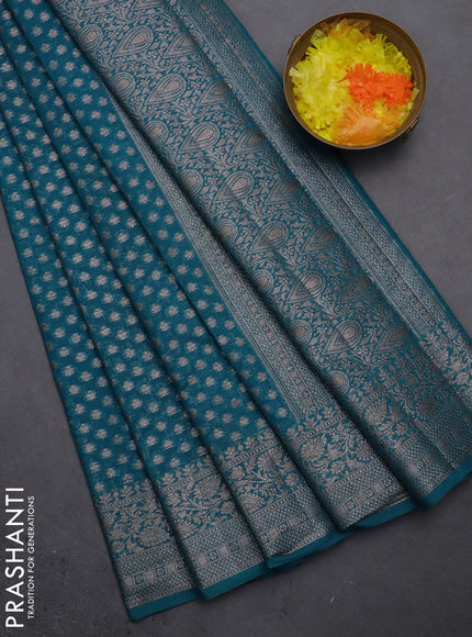 Semi chiniya saree teal blue with woven buttas and woven border