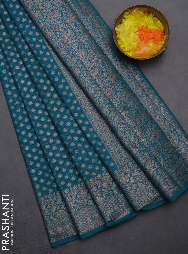 Semi chiniya saree teal blue with woven buttas and woven border