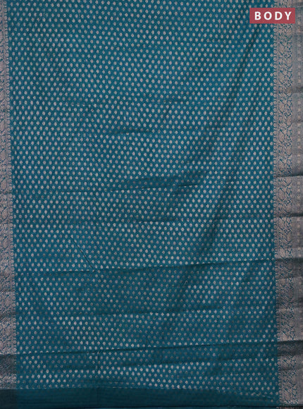 Semi chiniya saree teal blue with woven buttas and woven border