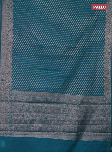 Semi chiniya saree teal blue with woven buttas and woven border