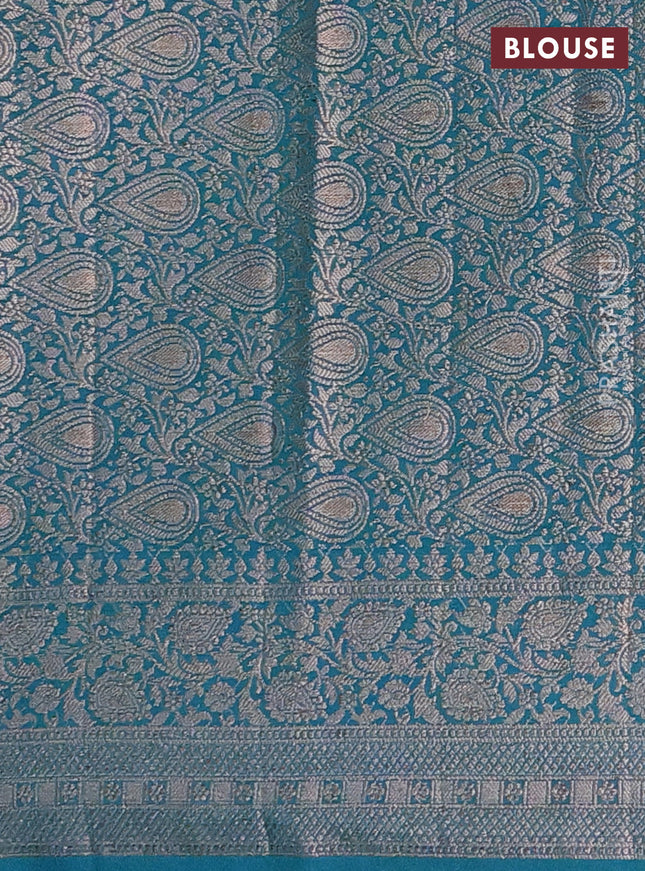 Semi chiniya saree teal blue with woven buttas and woven border