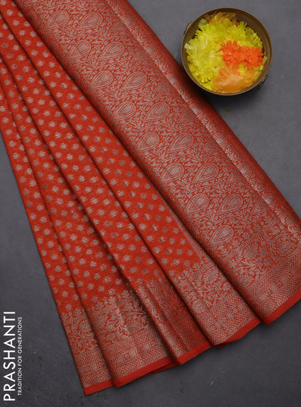 Semi chiniya saree orange with woven buttas and woven border