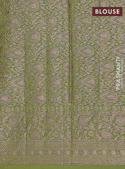 Semi chiniya saree green with woven buttas and woven border