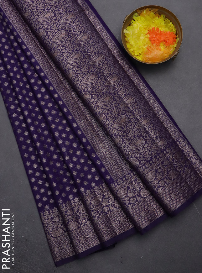 Semi chiniya saree violet with woven buttas and woven border