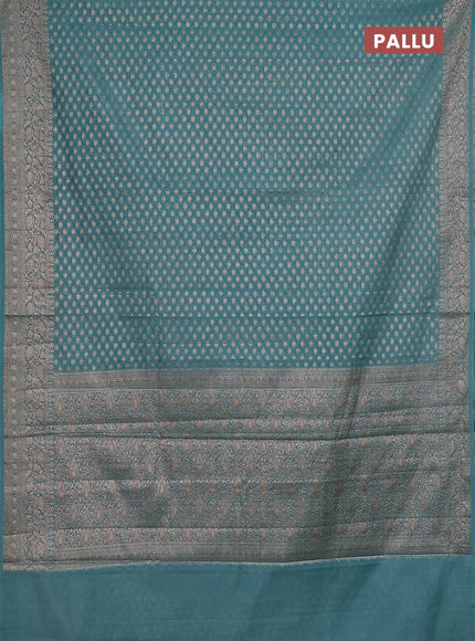Semi chiniya saree teal blue with woven buttas and woven border