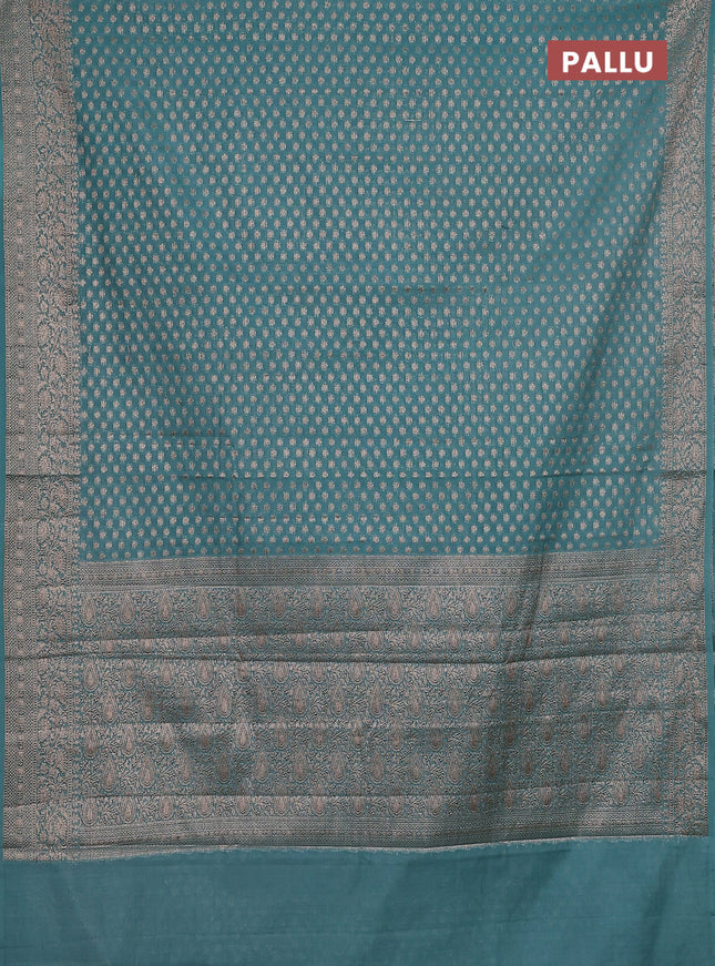 Semi chiniya saree teal blue with woven buttas and woven border
