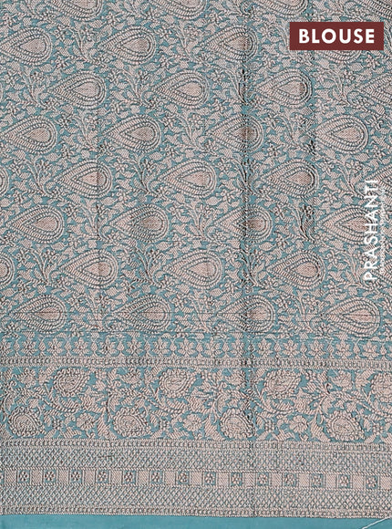 Semi chiniya saree teal blue with woven buttas and woven border