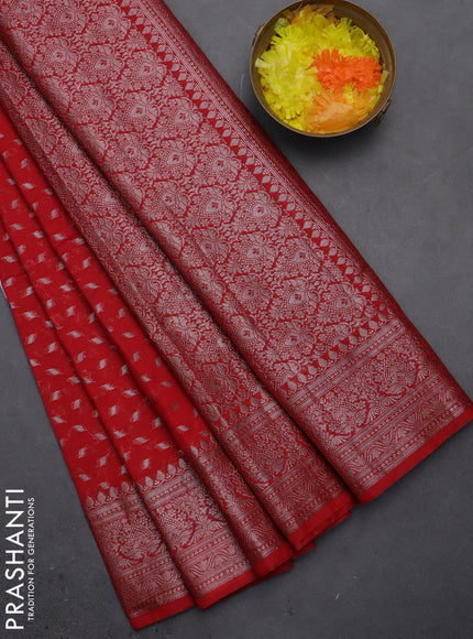 Semi chiniya saree red with woven buttas and woven border