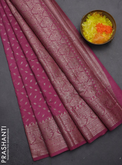 Semi chiniya saree mauve pink with woven buttas and woven border