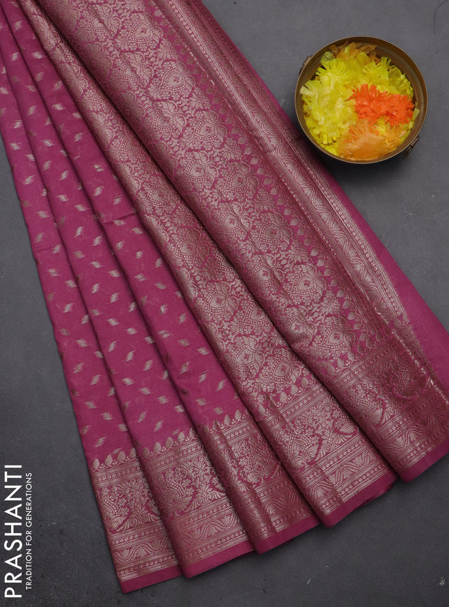 Semi chiniya saree mauve pink with woven buttas and woven border