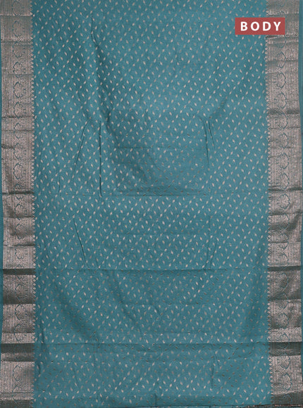 Semi chiniya saree teal shade with woven buttas and woven border