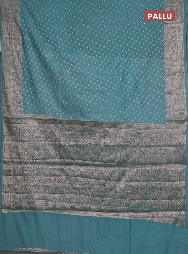 Semi chiniya saree teal shade with woven buttas and woven border