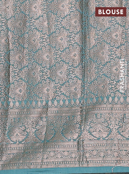 Semi chiniya saree teal shade with woven buttas and woven border