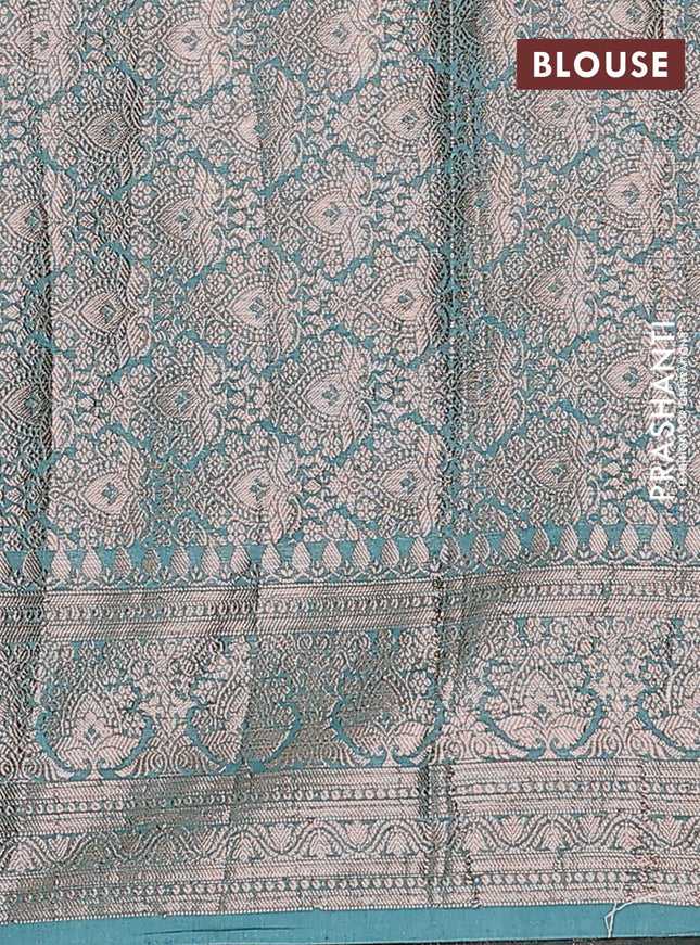 Semi chiniya saree teal shade with woven buttas and woven border
