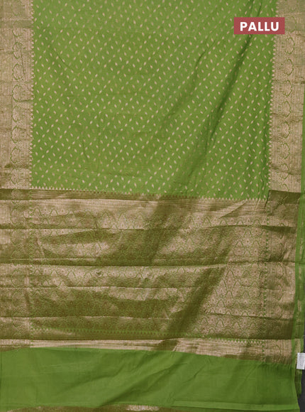 Semi chiniya saree light green with woven buttas and woven border