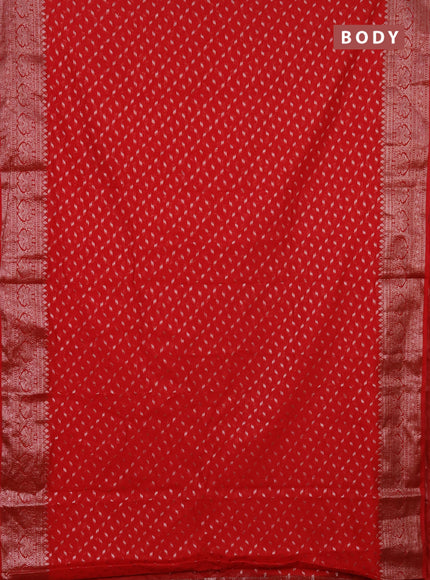 Semi chiniya saree red with woven buttas and woven border