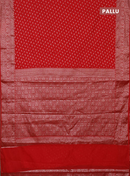 Semi chiniya saree red with woven buttas and woven border