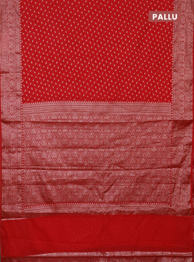 Semi chiniya saree red with woven buttas and woven border