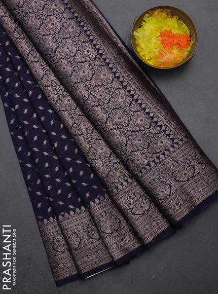 Semi chiniya saree navy blue with woven buttas and woven border