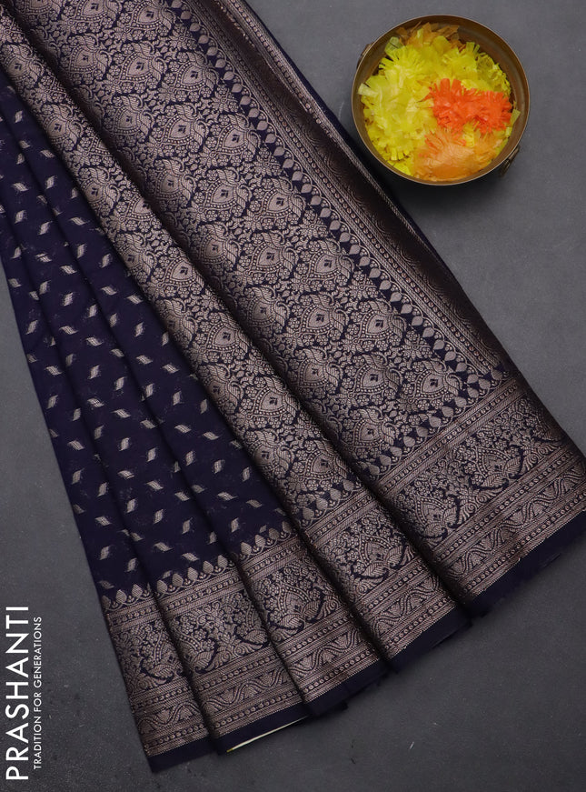 Semi chiniya saree navy blue with woven buttas and woven border