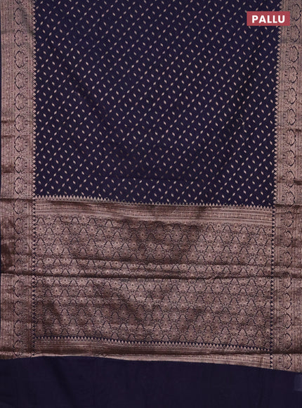 Semi chiniya saree navy blue with woven buttas and woven border