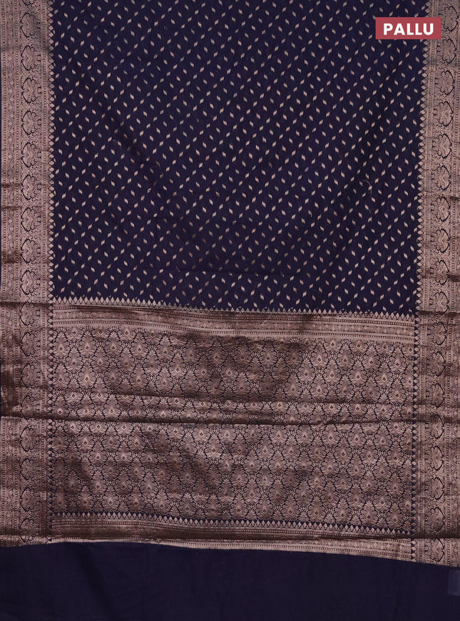 Semi chiniya saree navy blue with woven buttas and woven border