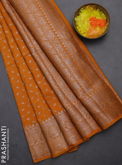 Semi chiniya saree mango yellow with woven buttas and woven border