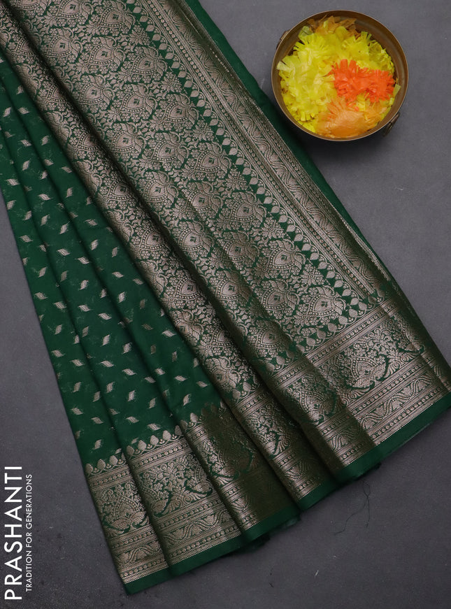 Semi chiniya saree green with woven buttas and woven border