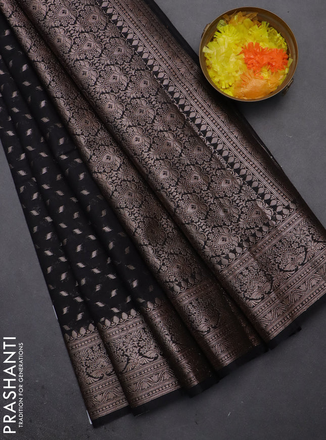 Semi chiniya saree black with woven buttas and woven border