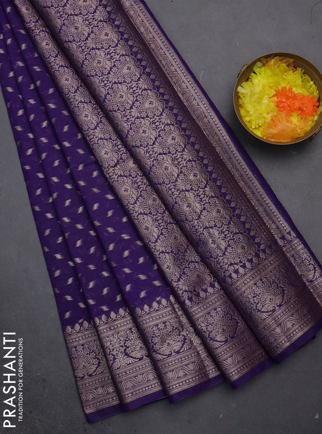 Semi chiniya saree violet with woven buttas and woven border