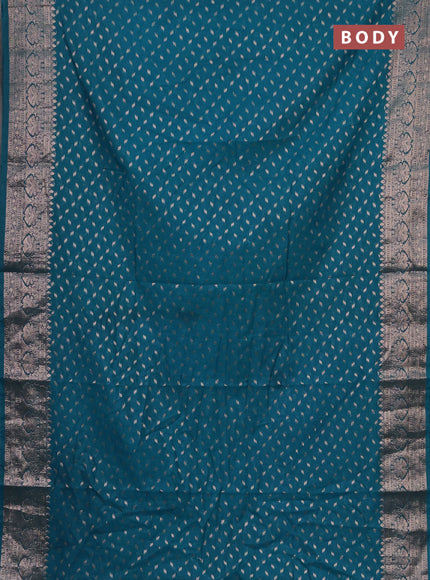 Semi chiniya saree teal blue with woven buttas and woven border