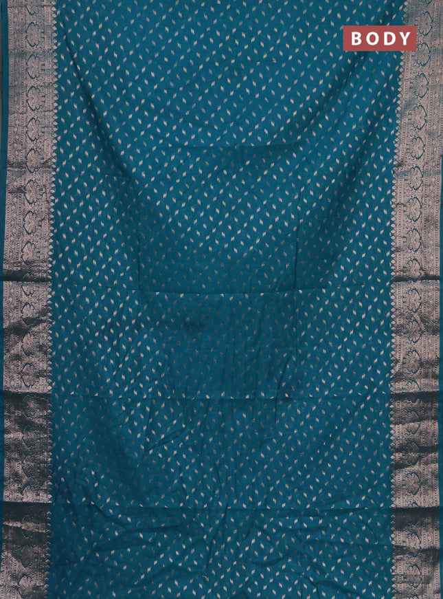Semi chiniya saree teal blue with woven buttas and woven border