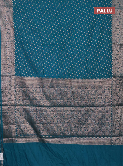 Semi chiniya saree teal blue with woven buttas and woven border