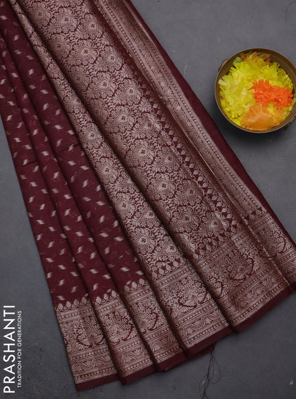 Semi chiniya saree wine shade with woven buttas and woven border
