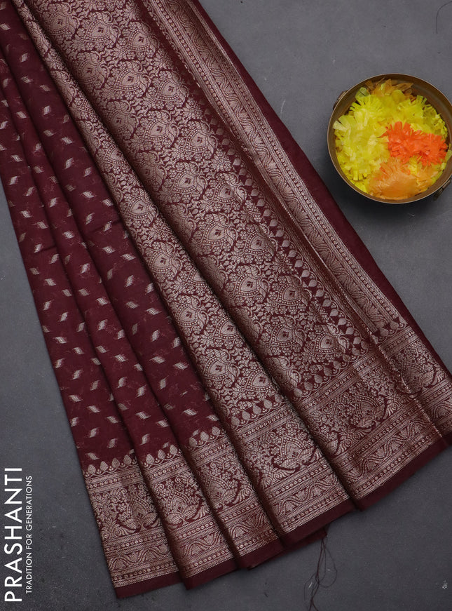 Semi chiniya saree wine shade with woven buttas and woven border