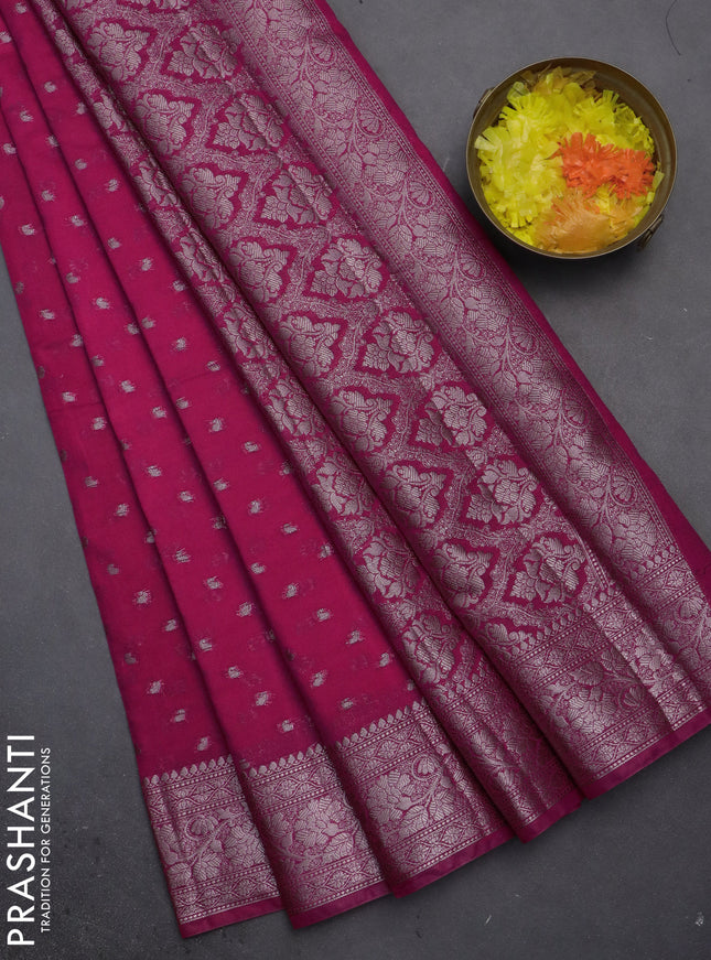 Semi chiniya saree pink with woven buttas and woven border