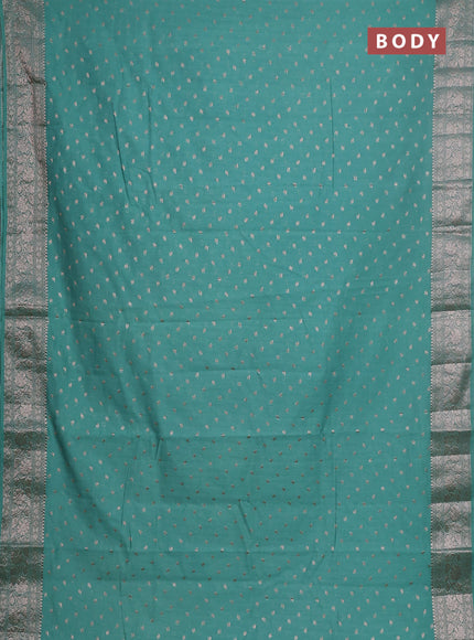 Semi chiniya saree teal shade with woven buttas and woven border