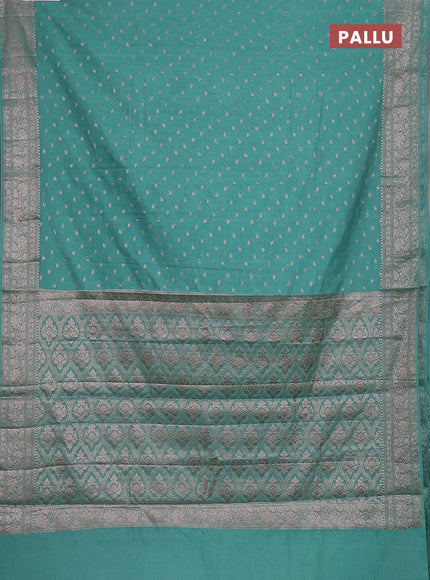 Semi chiniya saree teal shade with woven buttas and woven border