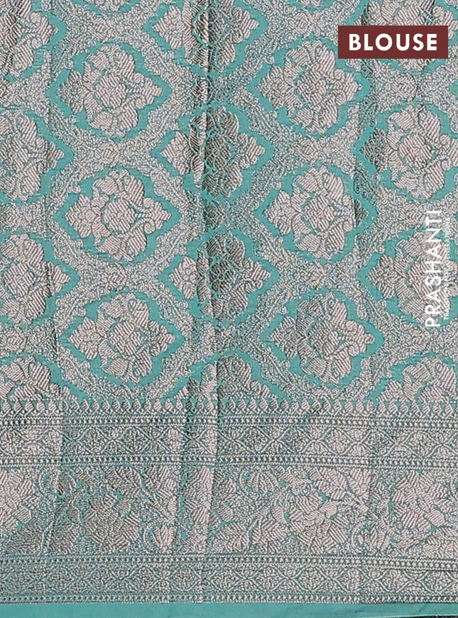 Semi chiniya saree teal shade with woven buttas and woven border
