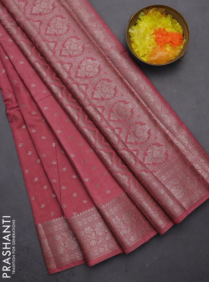 Semi chiniya saree mauve pink with woven buttas and woven border
