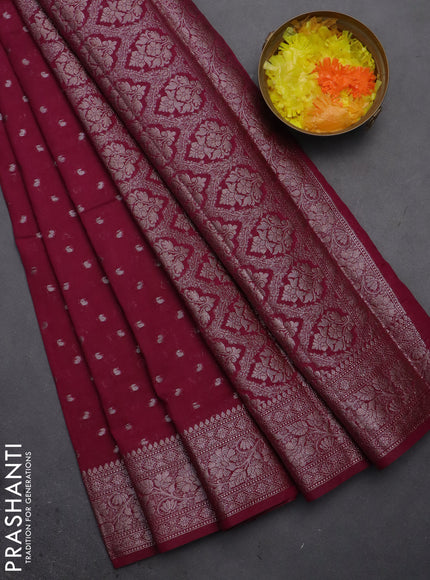 Semi chiniya saree wine shade with woven buttas and woven border